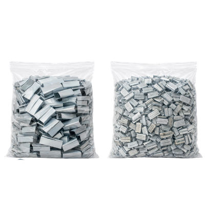 Grapas Galvanizadas para Zuncho plástico en medidas 5/8 y 3/4 para embalaje, pallets y aseguramiento de carga